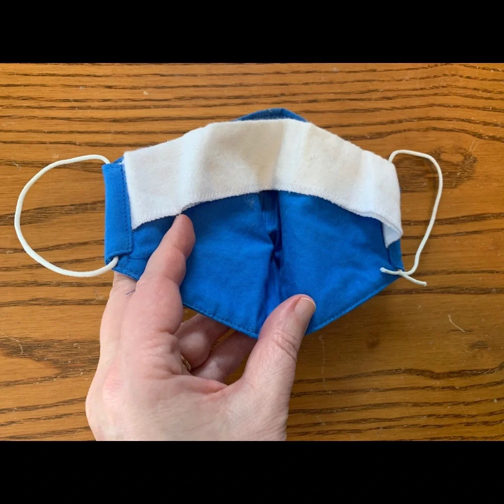 Handmade Blue Adult Face Mask Double Layer Cotton Washable Fully Lined Anti Fog